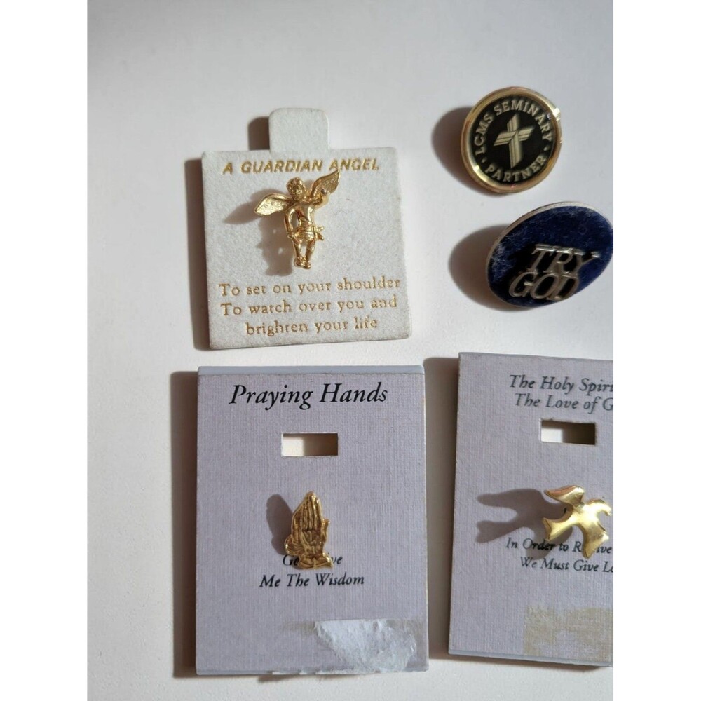 Vintage Religious Lapel Pin Lot Praying Hands Guardian Angel Cross Christian Pin - Picture 3 of 5